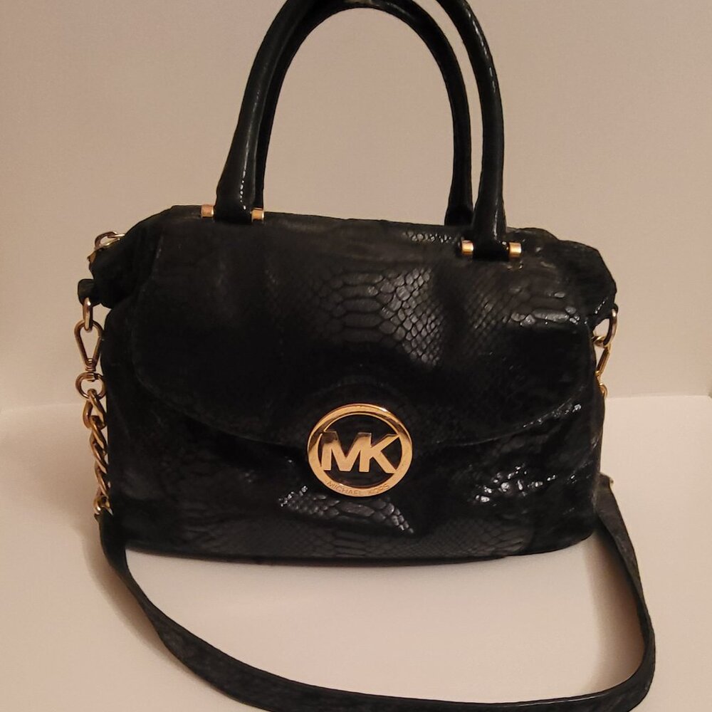 MICHAEL Michael Kors Black Python Embossed Fulton… - image 1